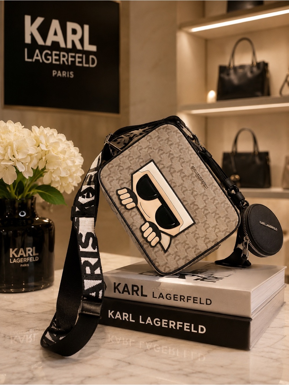 Karl Lagerfeld Paris Crossbody Bag NWT Monogram Print MSRP $198